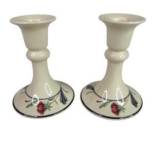 Vintage Lenox Poppies On Blue Candle Holders Set Of 2 Candlestick Pillar Taper